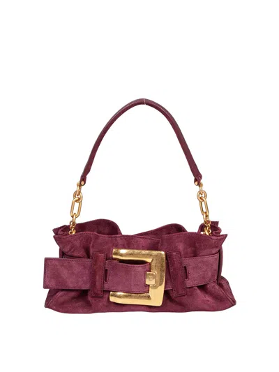 Balmain Bordeaux Suede Handbag In Dark Red