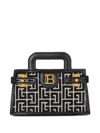 Balmain Borsa B-buzz Piccola Top Handle In Tela Con Monogramma E