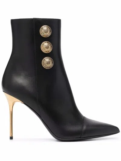 Balmain Women's Pointed Toe Logo Accent High Heel Ankle Booties In Black