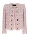 Balmain Tweed Frayed-edge Blazer In Pink