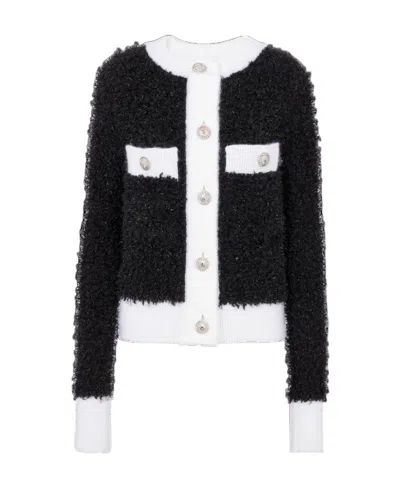 Balmain Buttoned Textured Knit Cardigan In Black