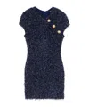 Balmain Short Boucle Dress Fringed Detail In Black