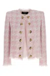 Balmain Tweed Frayed-edge Blazer In Pink