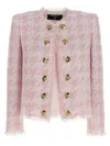Balmain Tweed Frayed-edge Blazer In Pink