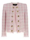 Balmain Tweed Frayed-edge Blazer In Pink