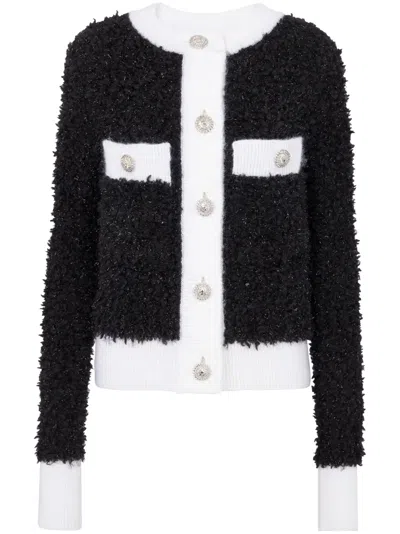 Balmain Buttoned Textured Knit Cardigan In Black