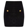 Balmain Black Pencil Mini Skirt With Jewel Buttons In Tweed Woman
