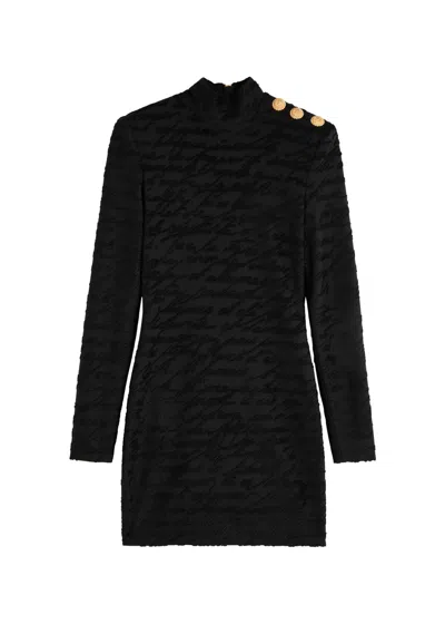 Balmain Bouclé-jacquard Jersey Mini Dress In Black