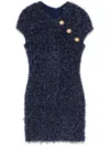 Balmain Short Boucle Dress Fringed Detail In Blue