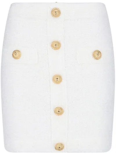 Balmain Knit Mini Skirt With Embossed Buttons Women In White