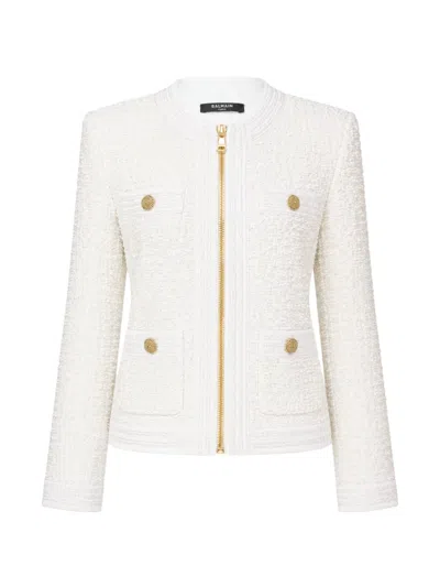 Balmain Bouclé Zip-up Jacket In White