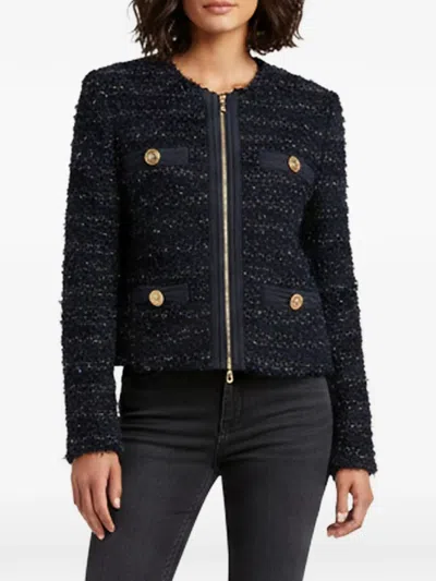 Pre-owned Balmain Bouclé Zip-up Tweed Jacket In Blue