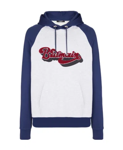 Balmain Bouclette 70s Cotton Hoodie In Blue
