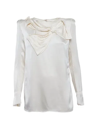 Pre-owned Balmain Bow-detail Satin Blouse In Neutral