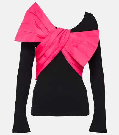 Balmain Women's Cotton-blend Jersey & Taffeta Bow Top In Black Fuchsia