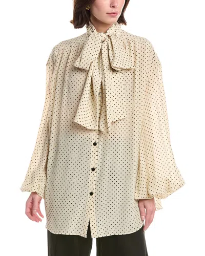 Balmain Bow Tie Printed Silk Shirt In Neutral