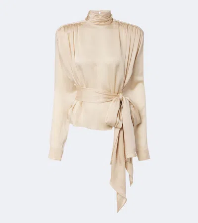 Balmain Bow-detail Silk Charmeuse Blouse In Pink