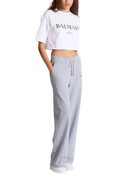 Balmain Boxy Cropped T-shirt With  Print In White