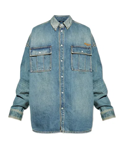 Balmain Boxy Denim Shirt In Blue