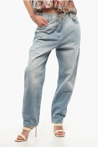 Balmain Boyfriend Jeans With Golden Button 17cm In Blue