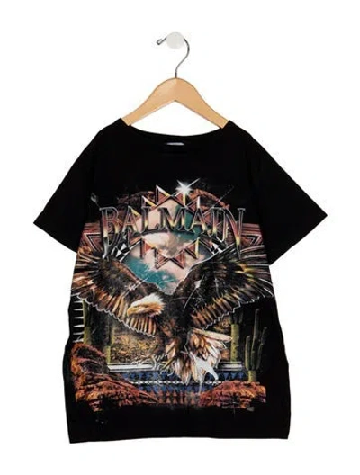 Pre-owned Balmain Kids' Boys Branded Pattern Printed Shirt In Black
