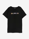 Balmain Boys Colourful Logo T-shirt In Black