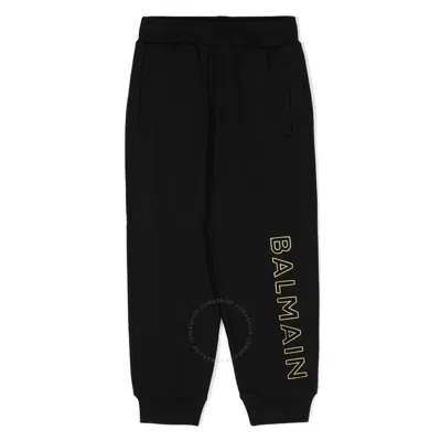 Balmain Boys Logo-embroidered Cotton Track Pants In Black