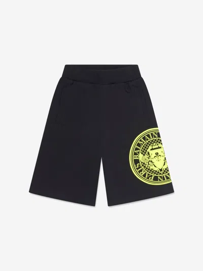 Balmain Kids' Coin-logo Cotton Shorts In Black
