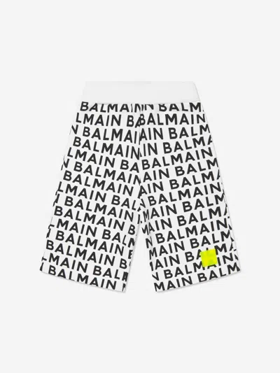Balmain Kids' Logo-print Cotton Shorts In 白色