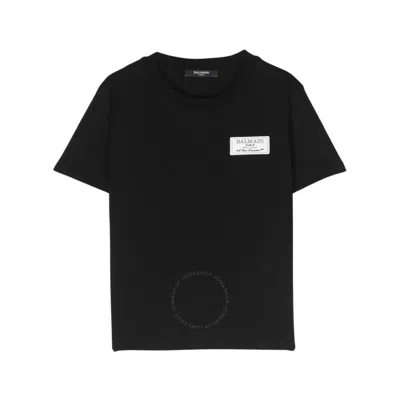 Balmain Boys Logo Patch Cotton T-shirt In Black