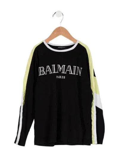 Pre-owned Balmain Kids' Boys' Logo Print Crew Neck Long Sleeve Shirt In Black