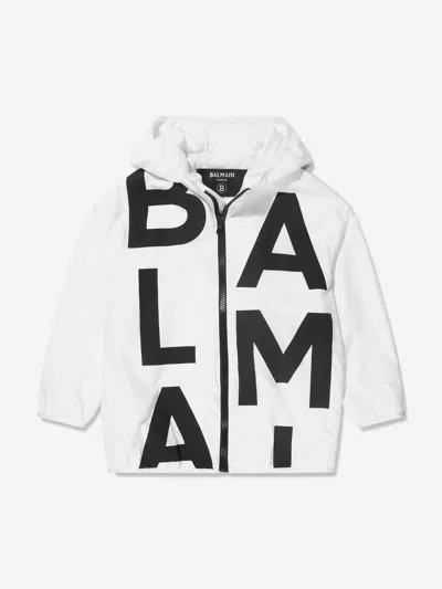 Balmain Kids'  Boys Logo Print Hooded Jacket In White