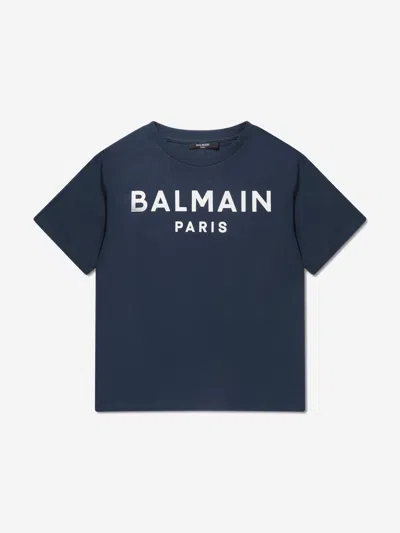 Balmain Kids' Boys Logo T-shirt In Blue