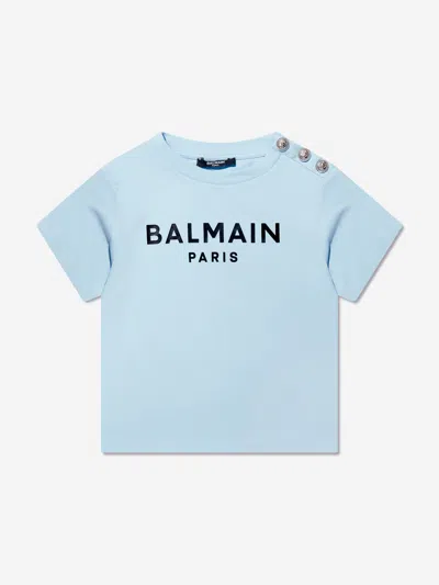 Balmain Kids' Boys Logo T-shirt In Blue
