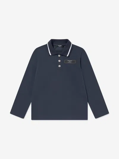 Balmain Kids'  Boys Long Sleeve Polo Shirt In Blue