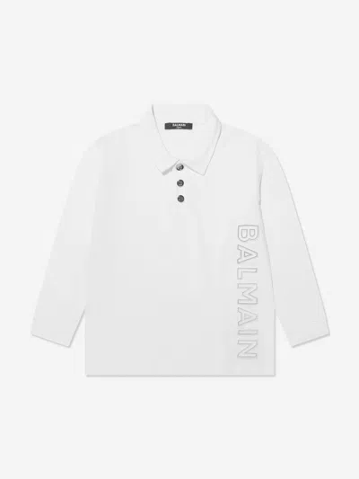 Balmain Kids' Boys Long Sleeve Polo Shirt In White