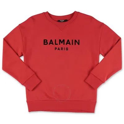 Balmain Boys Paris Logo Sweatshirt In Red