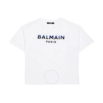 Balmain Boys Printed  Paris Cotton T-shirt In White