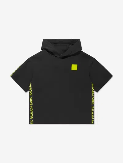 Balmain Kids'  Boys Short Sleeve Hoodie In Black