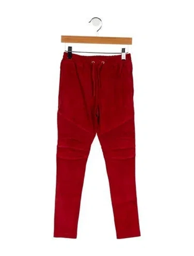Pre-owned Balmain Kids' Boys' Solid Skinny Leg Biker Pants In Red