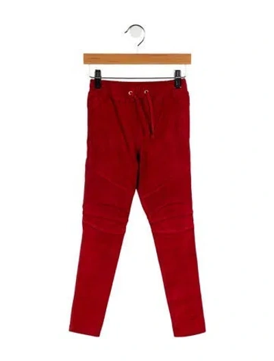 Pre-owned Balmain Kids' Boys' Solid Skinny Leg Biker Pants W/ Tags In Red