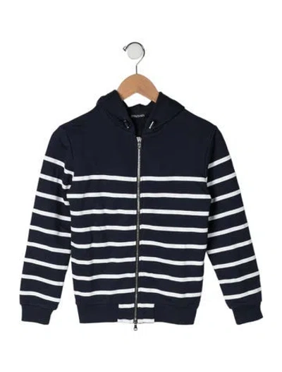 Pre-owned Balmain Kids' Boys' "striped " Pattern Casual Zip Up Hoodie In Blue/white