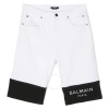 BALMAIN BALMAIN BOYS WHITE / BLACK STRETCH DENIM SHORTS