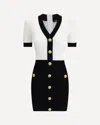 Balmain V-neck Buttoned Strong-shoulder Torsade Knit Mini Dress In White
