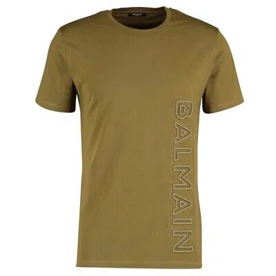 Pre-owned Balmain Brand Embossed Logo Khaki Green T-shirt