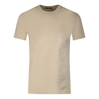 Pre-owned Balmain Brand Embossed Logo Sand T-shirt In Brown