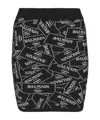 Balmain Label Jacquard Mini Knit Skirt In Black