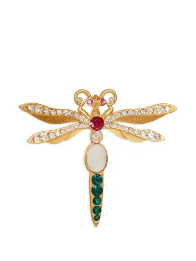 Balmain Brass And Crystal Insect Brooch In Gold