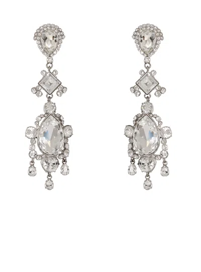 Balmain Brass And Crystal Pendant Earrings In Silver