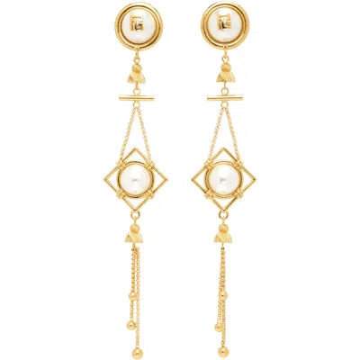 Balmain Brass & Faux-pearl Pendant Earrings In Gold